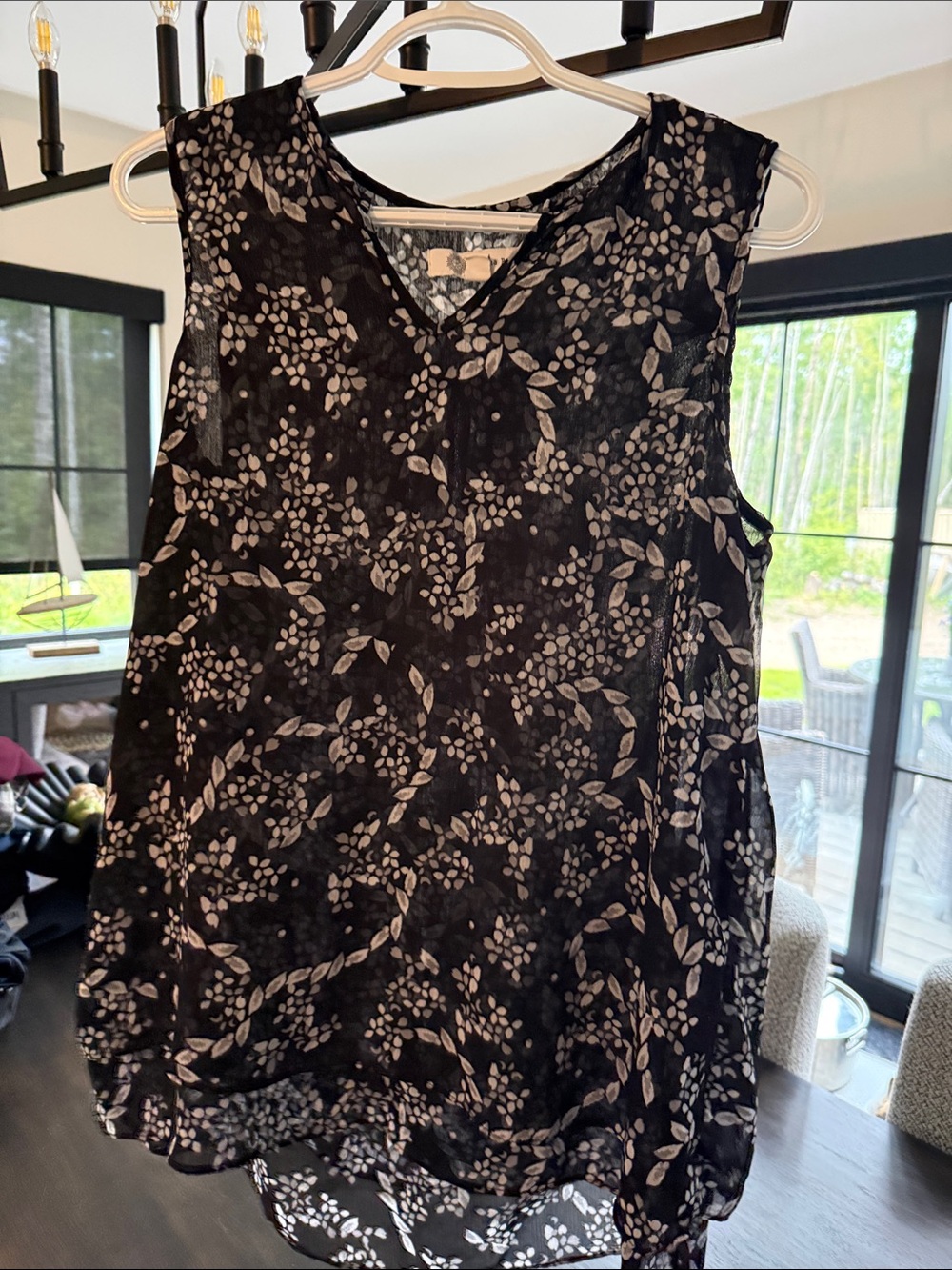 Sleeveless Black Floral V-Neck Women’s Top